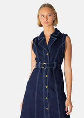 DENIM COLLARED BUTTON UP MAXI DRESS